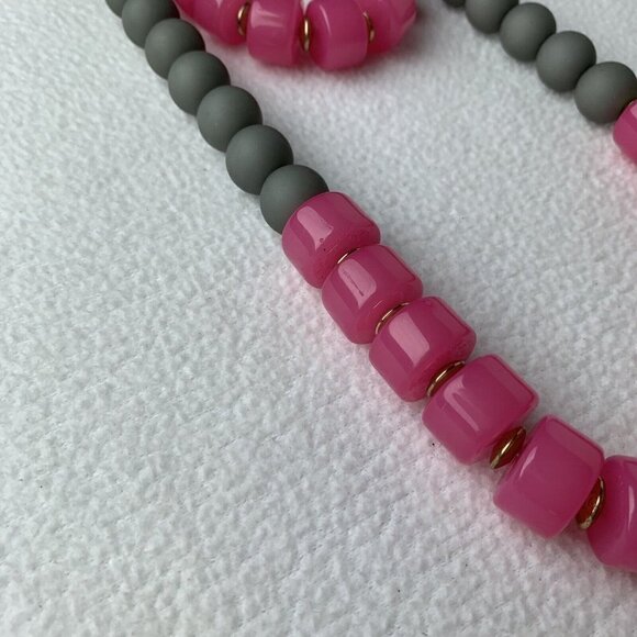 Pink Gray Layered Beaded Necklace Statement Fashion Acrylic - Picture 3 of 5
